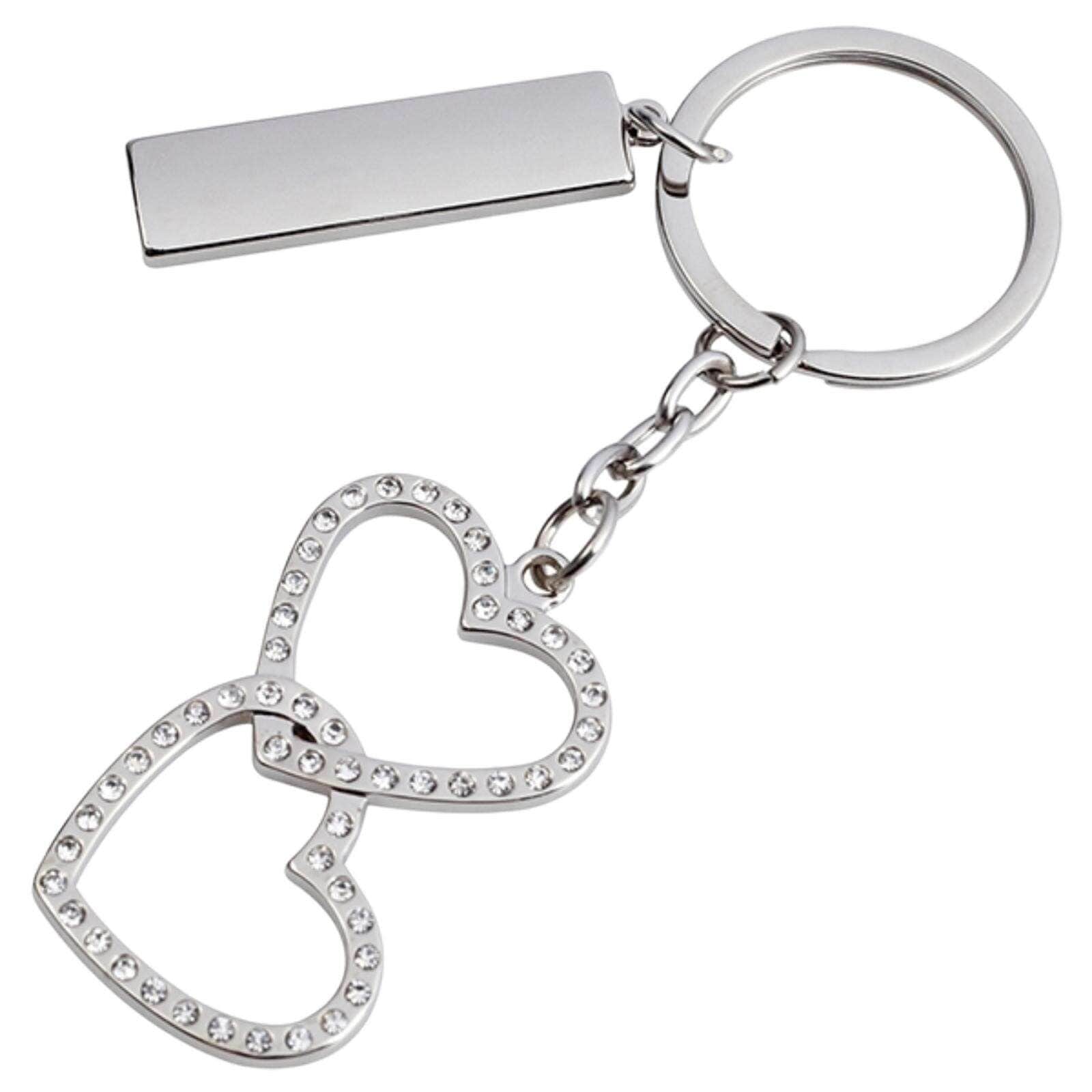 מחזיק מפתחות מתכתי משובץ באבנים "זוג לבבות"