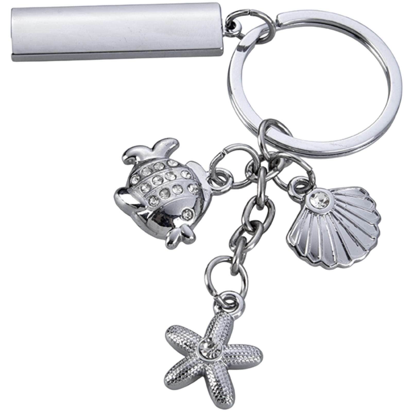 מחזיק מפתחות מתכתי משובץ באבנים "צדף, כוכב-ים, צב-ים"