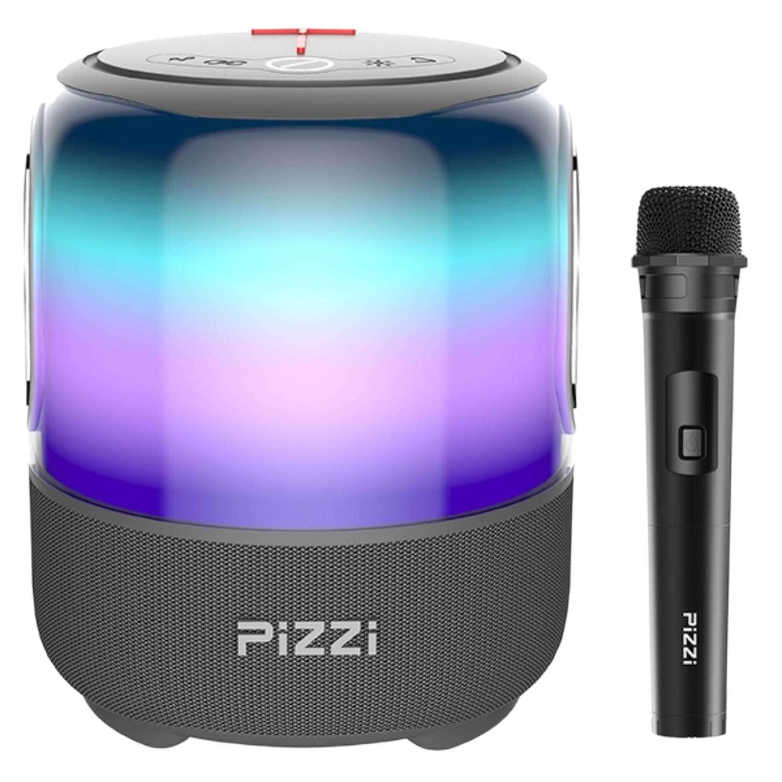 רמקול PiZZi עוצמתי עם תאורת לד מתחלפת ומיקרופון אלחוטי